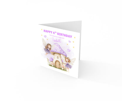 Personalised 4th Birthday Card for Girls – Fairy Design with Custom Name and Message – Age 4 Years Old Birthday Card for Girls, Kids, Daughter, Granddaughter, Niece – Purple Envelope Included