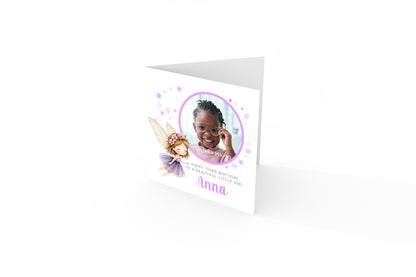Personalised Photo 3 Years Old 3rd Birthday Card for Toddler Girl – Fairy Design with Custom Photo & Name - Age 3 Year Old Birthday Card for Daughter, Granddaughter, Niece with Purple Envelope