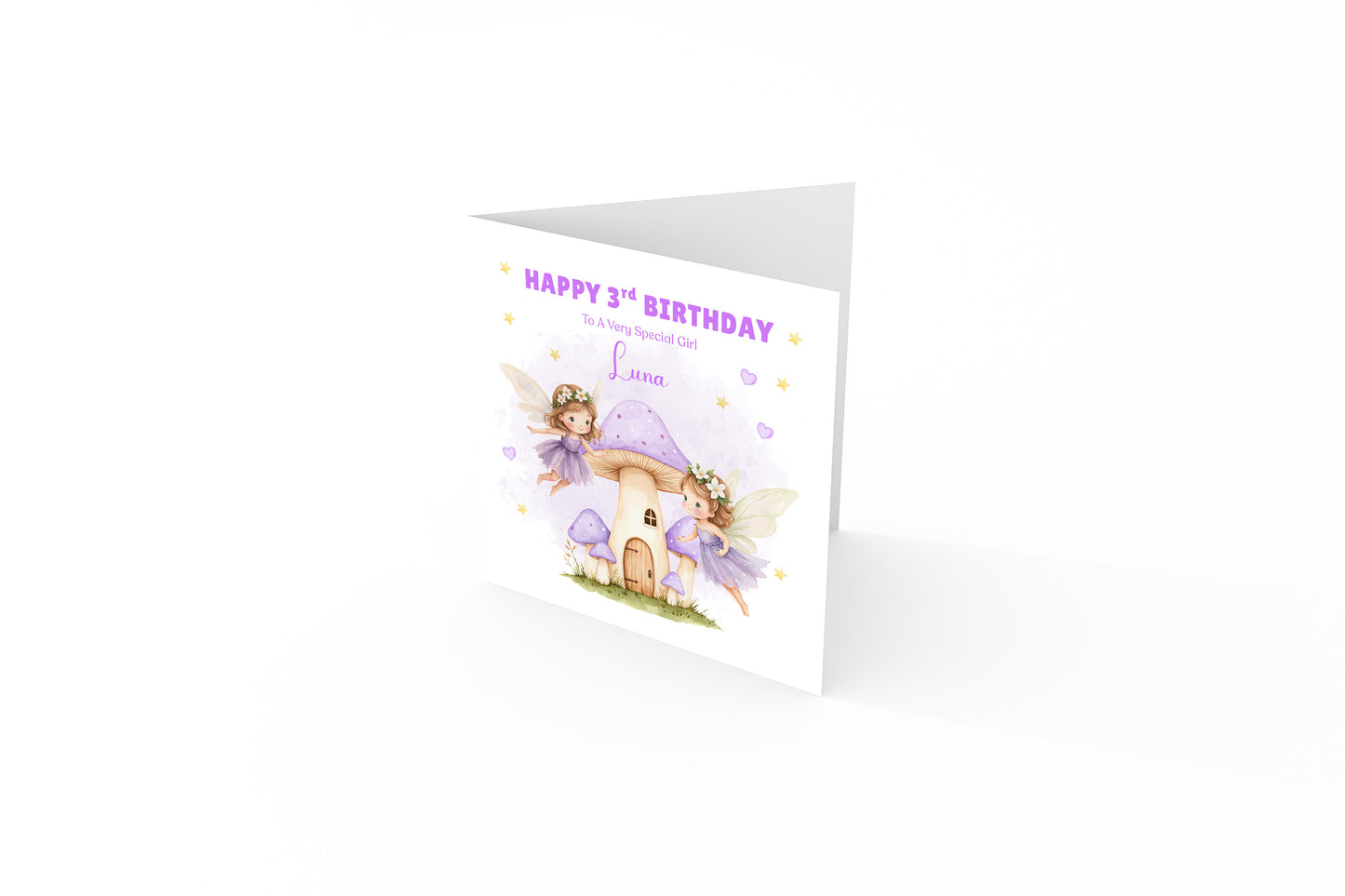 Personalised 3 Years Old 3rd Birthday Card for Toddler Girl – Purple Fairy Design with Custom Name & Message - Age 3 Year Old Birthday Card for Girls, Daughter, Granddaughter, Niece with Purple Envelope