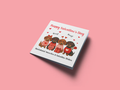 Cute Sausage Dogs Valentine’s Day Card  – Funny Dachshund Design for Dog Lovers, Pet Owners, Wife, Husband, Boyfriend, Girlfriend, Fiance, Fiancee - for Him or Her - Red Envelope Included