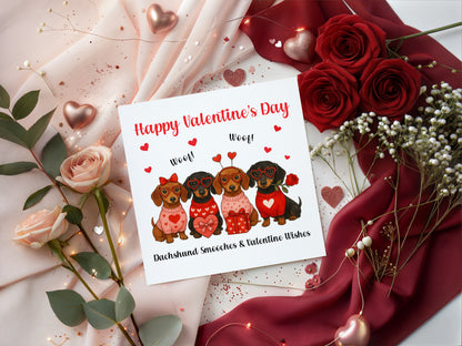 Cute Sausage Dogs Valentine’s Day Card  – Funny Dachshund Design for Dog Lovers, Pet Owners, Wife, Husband, Boyfriend, Girlfriend, Fiance, Fiancee - for Him or Her - Red Envelope Included