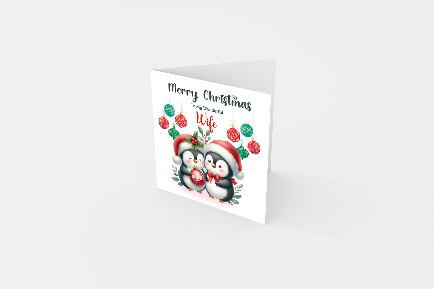 Cute Penguin Couple Merry Christmas Card – Penguins Xmas Card for Him or Her  – 6 Options Available: Boyfriend, Girlfriend, Husband, Wife, Fiancé & Fiancée – Red Envelope Included