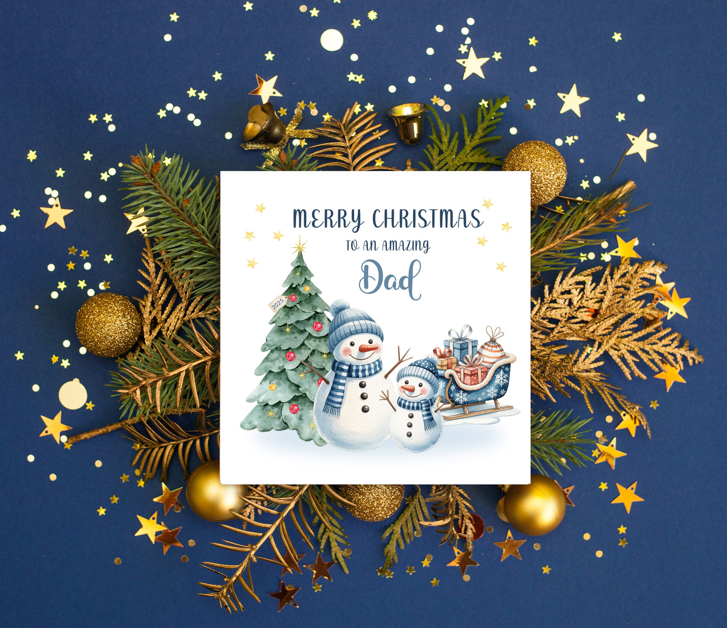 Christmas Card for Dad 2025 – Cute Snowman Xmas Card for father, Parents, Family  – Xmas Card from Son, Daughter, Kids, 1st, 2nd, 3rd, 4th etc Christmas as a Dad - Blue Envelope Included