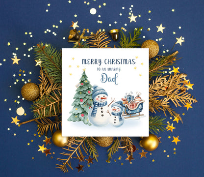Christmas Card for Dad 2025 – Cute Snowman Xmas Card for father, Parents, Family  – Xmas Card from Son, Daughter, Kids, 1st, 2nd, 3rd, 4th etc Christmas as a Dad - Blue Envelope Included