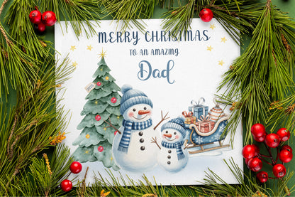 Christmas Card for Dad 2025 – Cute Snowman Xmas Card for father, Parents, Family  – Xmas Card from Son, Daughter, Kids, 1st, 2nd, 3rd, 4th etc Christmas as a Dad - Blue Envelope Included