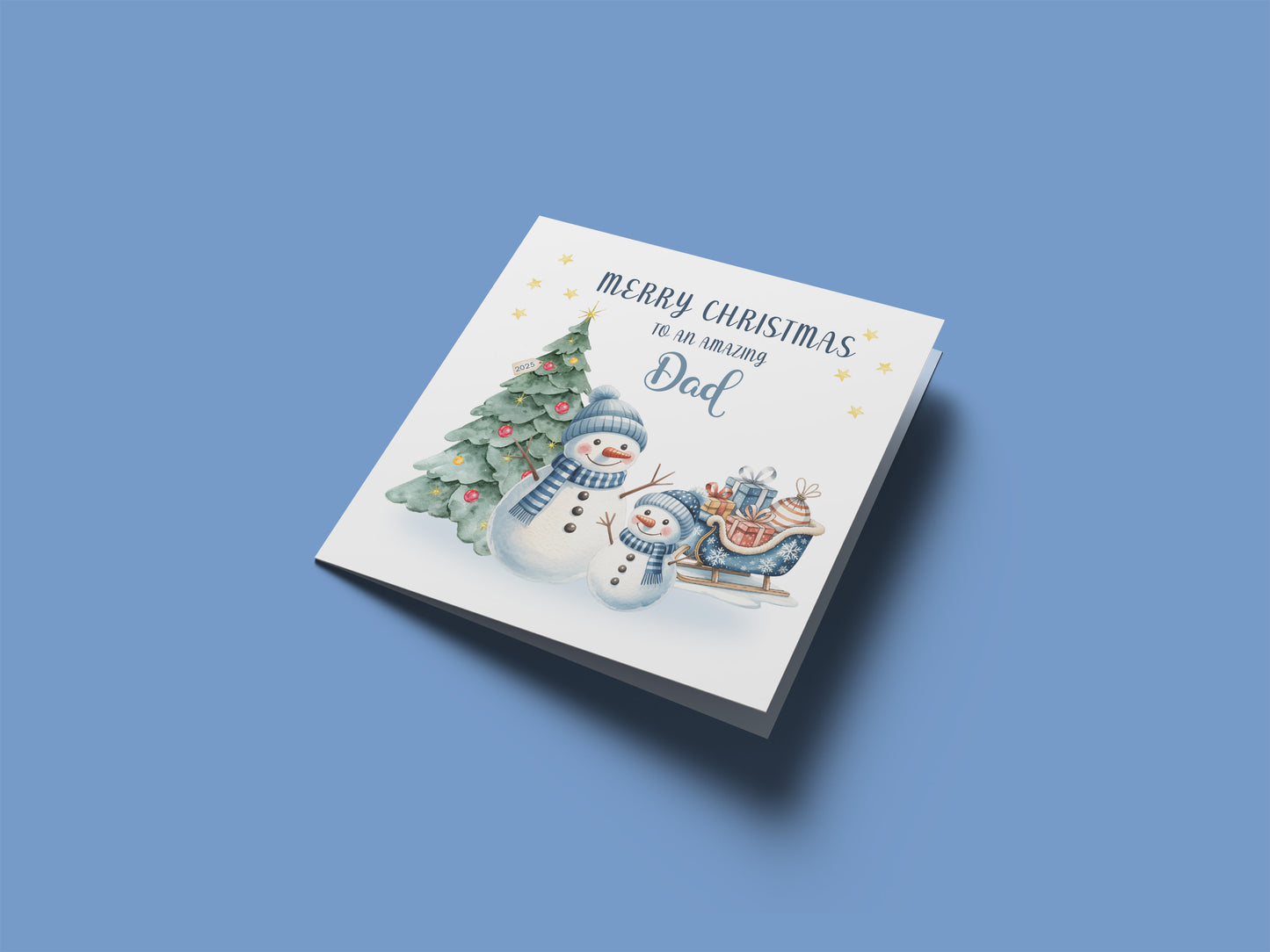 Christmas Card for Dad 2025 – Cute Snowman Xmas Card for father, Parents, Family  – Xmas Card from Son, Daughter, Kids, 1st, 2nd, 3rd, 4th etc Christmas as a Dad - Blue Envelope Included