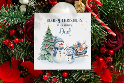 Christmas Card for Dad 2025 – Cute Snowman Xmas Card for father, Parents, Family  – Xmas Card from Son, Daughter, Kids, 1st, 2nd, 3rd, 4th etc Christmas as a Dad - Blue Envelope Included