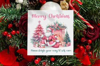 Funny Christmas Card for Her, Girls and Women – Pink Santa Yoga Card for Self Love, Mindfulness & Self Care - Xmas Card for Wife, Girlfriend, Sister, Mum, Co-workers - Pink Envelope Included